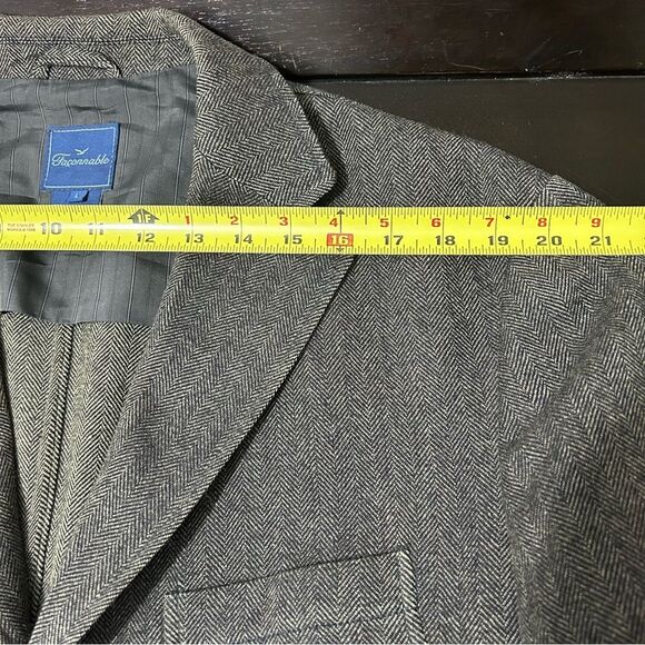 Faconnable Men’s 100% Wool Sport Coat Jacket Blazer Herringbone Gray Sz L - Picture 13 of 16